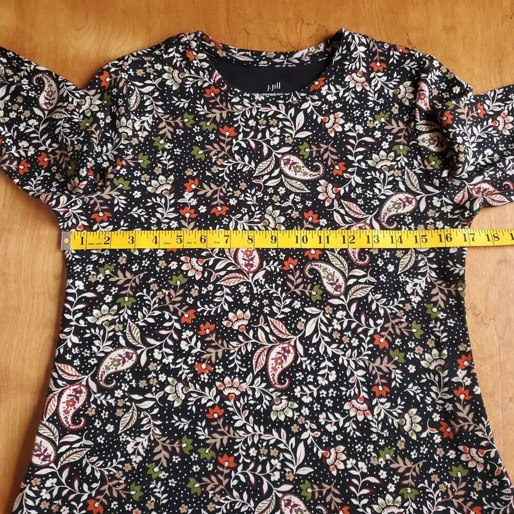 J Jill 100% Pima Cotton Long Sleeve Tee Size S Floral Paisley High Low Crew Neck - Picture 7 of 9